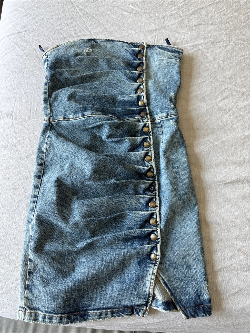 Retrofete Blue Denim Mini Dress With Button Front